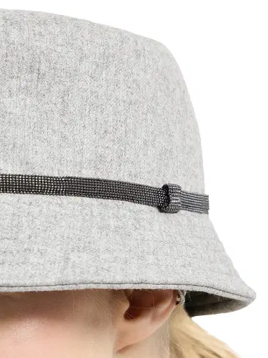 Brunello Cucinelli Women's Virgin Wool and Cashmere Flannel Bucket Hat with Shiny Band - Light Grey | Thumbnail 3 Brunello Cucinelli Women's Virgin Wool and Cashmere Flannel Bucket Hat with Shiny Band - Light Grey | Thumbnail 3