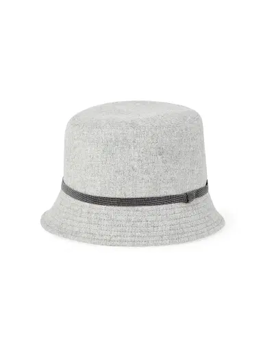 Brunello Cucinelli Women's Virgin Wool and Cashmere Flannel Bucket Hat with Shiny Band - Light Grey | Thumbnail 1 Brunello Cucinelli Women's Virgin Wool and Cashmere Flannel Bucket Hat with Shiny Band - Light Grey | Thumbnail 1