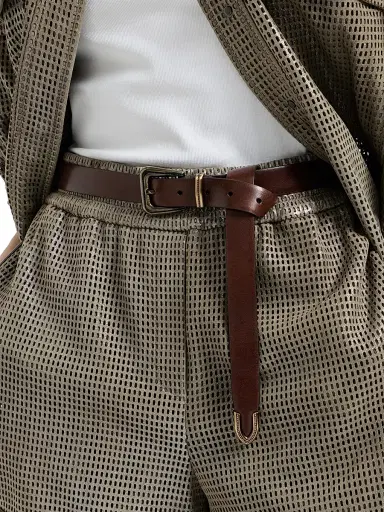 Brunello Cucinelli Women's Cowhide Belt with Monili - Brown - Size XS | Thumbnail 2