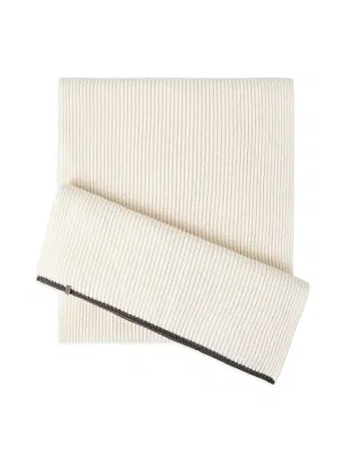 Brunello Cucinelli Women's Cashmere English Rib Knit Scarf with Monili - Panama | Thumbnail 2 Brunello Cucinelli Women's Cashmere English Rib Knit Scarf with Monili - Panama | Thumbnail 2