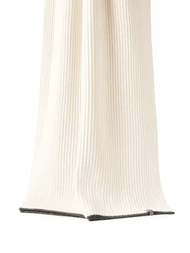 Brunello Cucinelli Women's Cashmere English Rib Knit Scarf with Monili - Panama | Thumbnail 3 Brunello Cucinelli Women's Cashmere English Rib Knit Scarf with Monili - Panama | Thumbnail 3