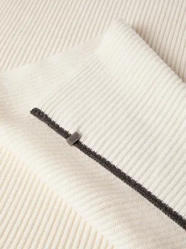 Brunello Cucinelli Women's Cashmere English Rib Knit Scarf with Monili - Panama | Thumbnail 4 Brunello Cucinelli Women's Cashmere English Rib Knit Scarf with Monili - Panama | Thumbnail 4