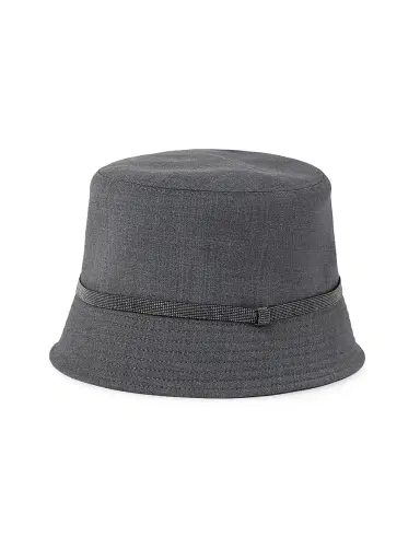 Brunello Cucinelli Women's Tropical Luxury Wool Bucket Hat with Shiny Band - Dark Grey - Size Small | Thumbnail 1 Brunello Cucinelli Women's Tropical Luxury Wool Bucket Hat with Shiny Band - Dark Grey - Size Small | Thumbnail 1