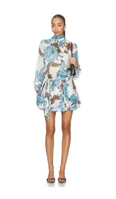 ROCOCO SAND Ruched Neck Mini Dress With Tie Up Belt | Thumbnail 1 ROCOCO SAND Ruched Neck Mini Dress With Tie Up Belt | Thumbnail 1