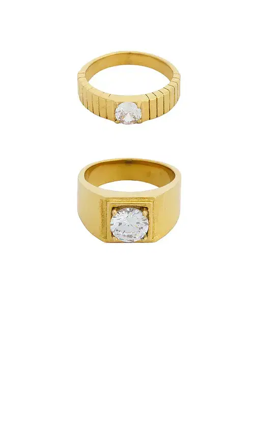 petit moments Round Stone Statement Ring Set Of 2