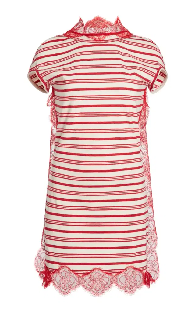 Lace-Trimmed Cotton Mini Dress