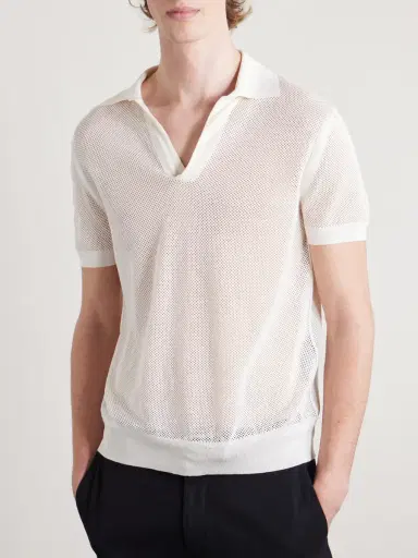 Tom Ford Open-Knit Sea Island Cotton and Silk-Blend Polo Shirt - Men | Thumbnail 3