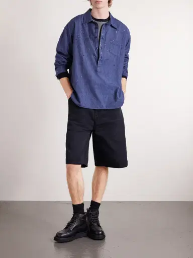 Visvim Paint-Splattered Cotton and Silk-Blend Chambray Shirt - Men | Thumbnail 2