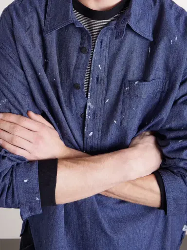Visvim Paint-Splattered Cotton and Silk-Blend Chambray Shirt - Men | Thumbnail 5