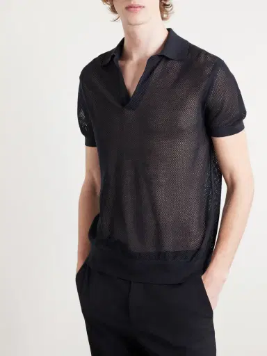 Tom Ford Open-Knit Sea Island Cotton and Silk-Blend Polo Shirt - Men | Thumbnail 3