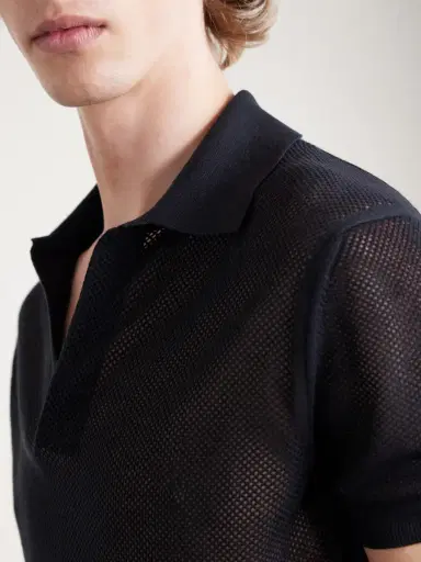 Tom Ford Open-Knit Sea Island Cotton and Silk-Blend Polo Shirt - Men | Thumbnail 5