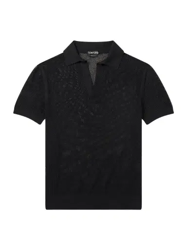 Tom Ford Open-Knit Sea Island Cotton and Silk-Blend Polo Shirt - Men | Thumbnail 1