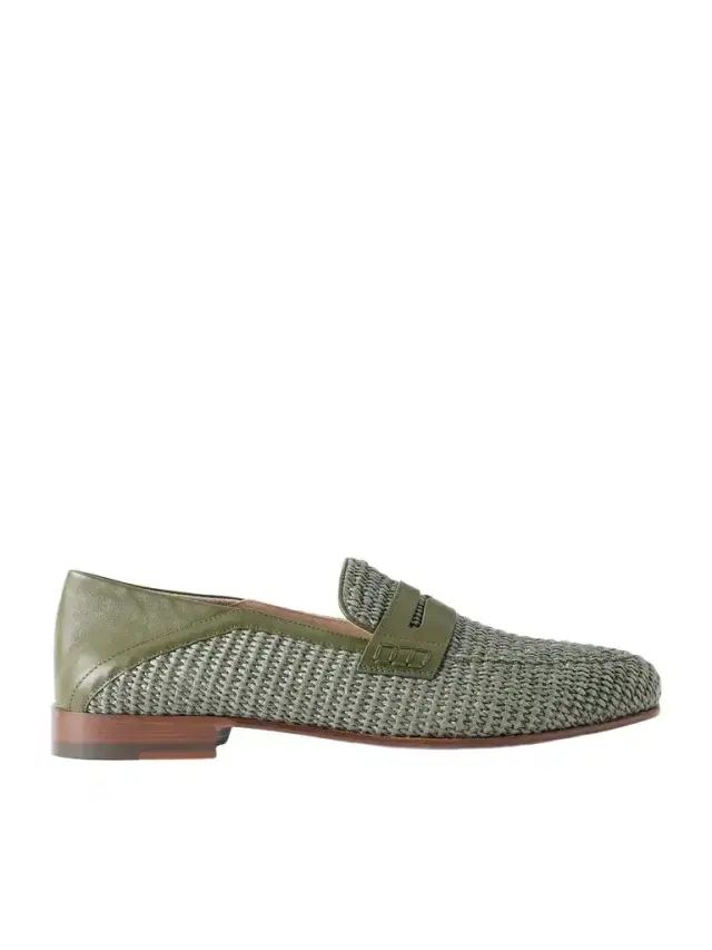 Manolo Blahnik Padstow Collapsible-Heel Leather-Trimmed Raffia Loafers - Men
