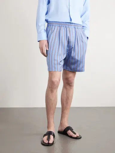 Tom Ford Straight-Leg Striped Silk-Twill Shorts - Men | Thumbnail 3