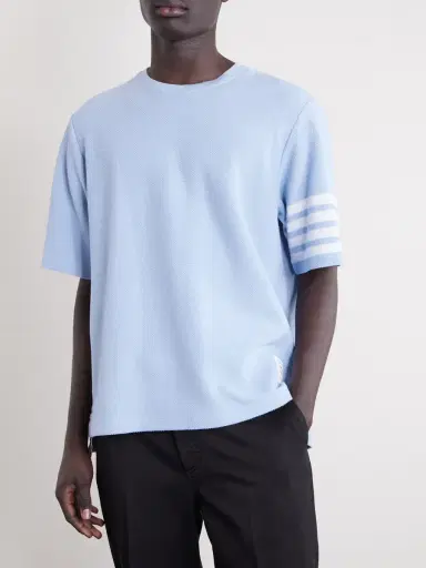 Thom Browne Striped Cotton-Piqué T-Shirt - Men | Thumbnail 3 Thom Browne Striped Cotton-Piqué T-Shirt - Men | Thumbnail 3