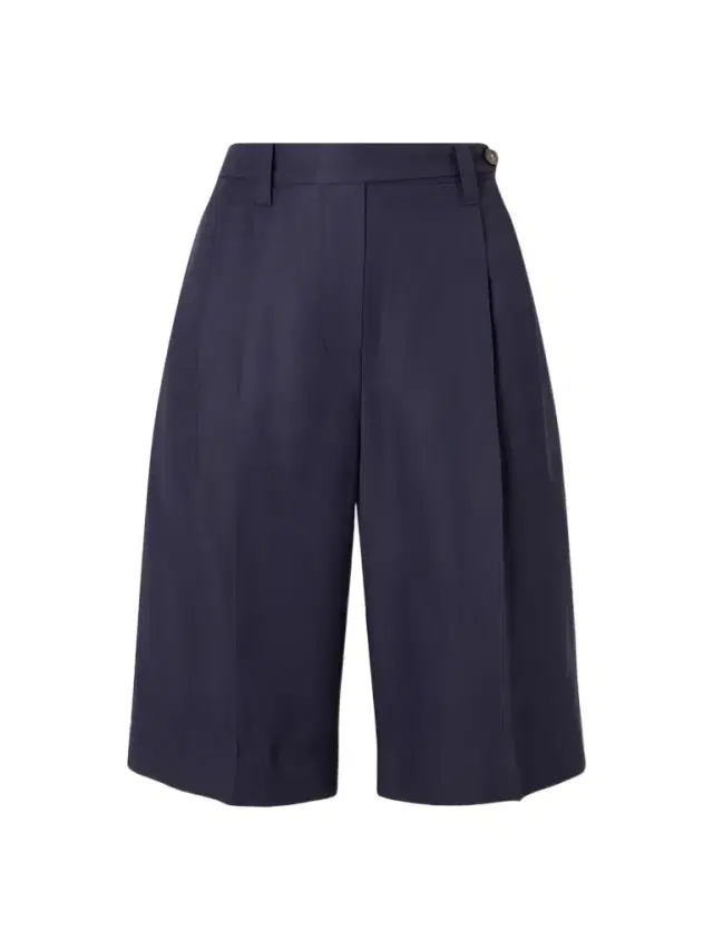 Bead-embellished Pleated Twill Shorts