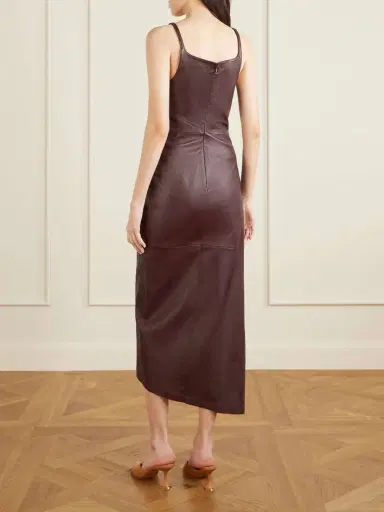 Rabanne Asymmetric Ruched Leather Midi Dress | Thumbnail 3
