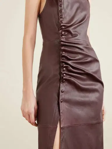Rabanne Asymmetric Ruched Leather Midi Dress | Thumbnail 4