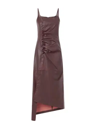 Rabanne Asymmetric Ruched Leather Midi Dress | Thumbnail 1