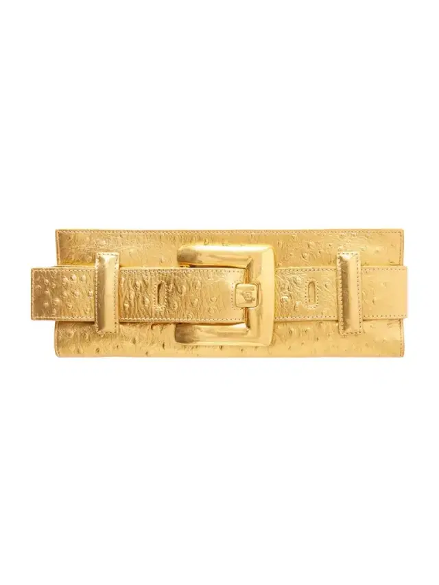 Anthem Buckled Ostrich-effect Metallic Leather Clutch
