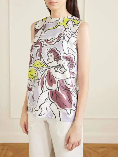 Tory Burch Cape-effect Printed Silk-twill Top | Thumbnail 3
