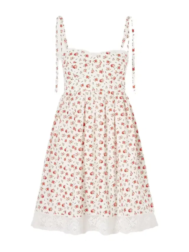 Lace-trimmed Floral-print Cotton-blend Poplin Bustier Mini Dress