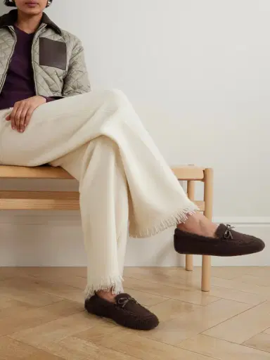 Stuart Weitzman Britt Bow Leather-trimmed Shearling Loafers | Thumbnail 2