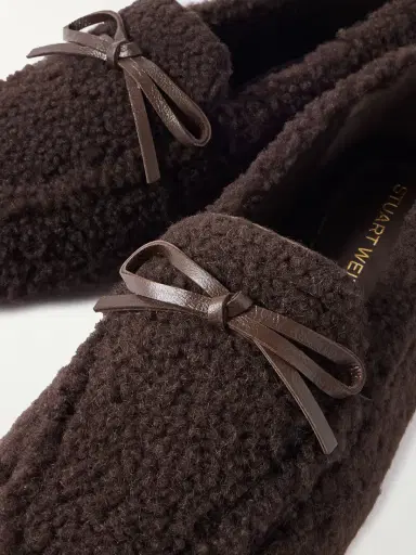 Stuart Weitzman Britt Bow Leather-trimmed Shearling Loafers | Thumbnail 4