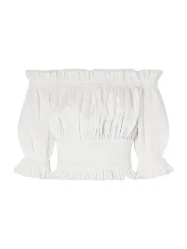 Dolce & Gabbana Off-the-shoulder Lace-trimmed Shirred Cotton-blend Poplin Top | Thumbnail 1