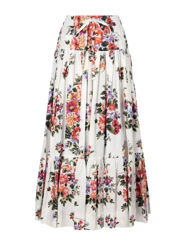 Pleated Tiered Floral-print Cotton-poplin Midi Skirt