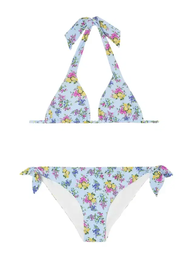 Embellished Floral-print Triangle Bikini