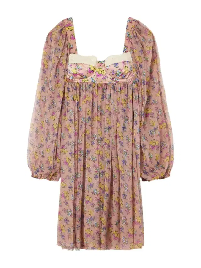 Lace-trimmed Floral-print Silk-blend Satin And Chiffon Mini Dress