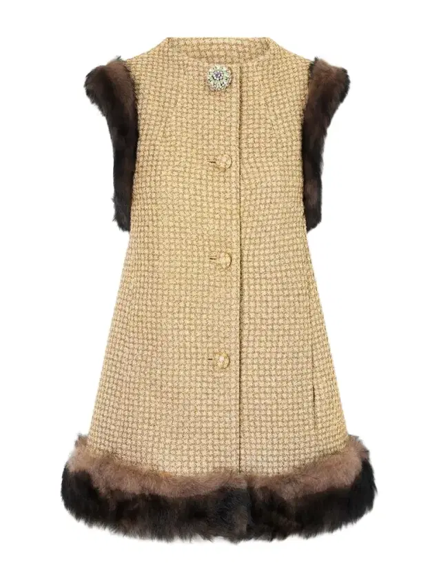 Embellished Shearling-trimmed Metallic Tweed Vest