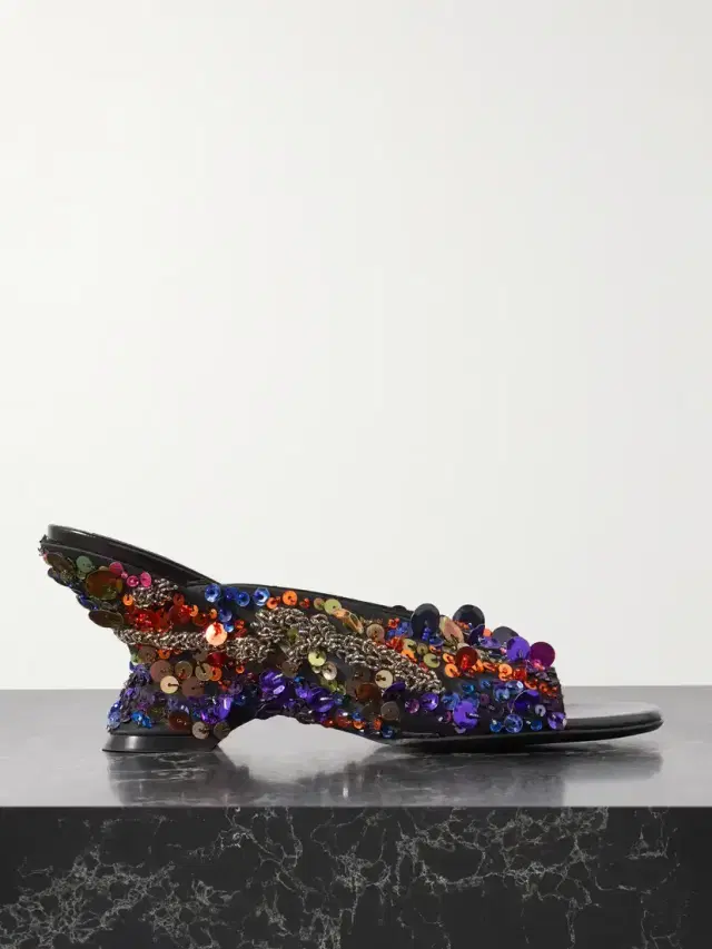 Embellished Satin Mules
