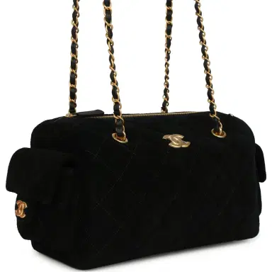 Chanel Chanel Small Bowling Bag Black Suede Antique Gold Hardware | Thumbnail 2