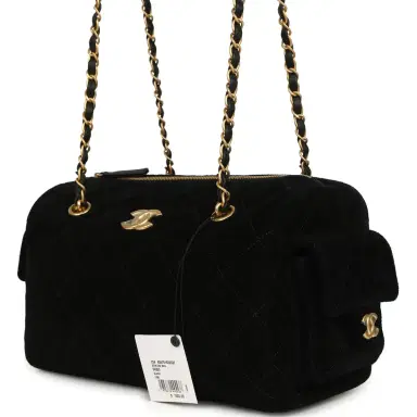 Chanel Chanel Small Bowling Bag Black Suede Antique Gold Hardware | Thumbnail 5