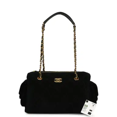 Chanel Chanel Small Bowling Bag Black Suede Antique Gold Hardware | Thumbnail 7