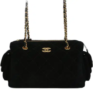 Chanel Chanel Small Bowling Bag Black Suede Antique Gold Hardware | Thumbnail 1