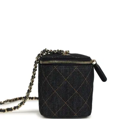 Chanel Chanel Small Classic Vanity Case Dark Blue Denim Light Gold Hardware | Thumbnail 3