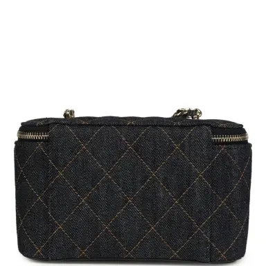Chanel Chanel Small Classic Vanity Case Dark Blue Denim Light Gold Hardware | Thumbnail 4