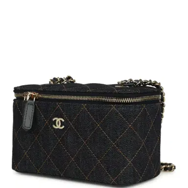 Chanel Chanel Small Classic Vanity Case Dark Blue Denim Light Gold Hardware | Thumbnail 5