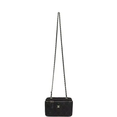 Chanel Chanel Small Classic Vanity Case Dark Blue Denim Light Gold Hardware | Thumbnail 7