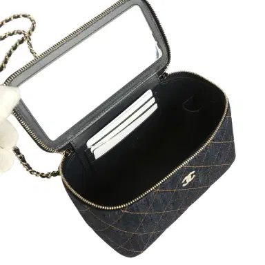 Chanel Chanel Small Classic Vanity Case Dark Blue Denim Light Gold Hardware | Thumbnail 8