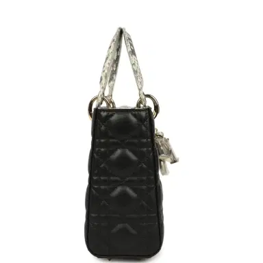 Dior Christian Dior Small Lady Dior Bag Black Cannage Lambskin and Multicolor Python Light Gold Hardware | Thumbnail 3