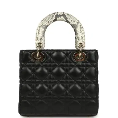 Dior Christian Dior Small Lady Dior Bag Black Cannage Lambskin and Multicolor Python Light Gold Hardware | Thumbnail 4
