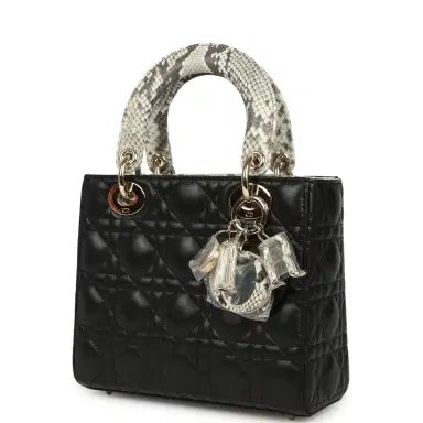 Dior Christian Dior Small Lady Dior Bag Black Cannage Lambskin and Multicolor Python Light Gold Hardware | Thumbnail 5