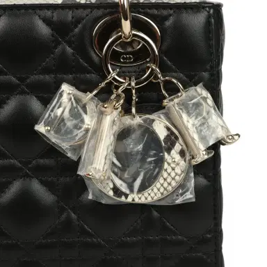 Dior Christian Dior Small Lady Dior Bag Black Cannage Lambskin and Multicolor Python Light Gold Hardware | Thumbnail 7