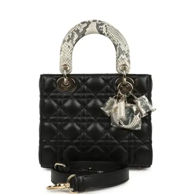 Dior Christian Dior Small Lady Dior Bag Black Cannage Lambskin and Multicolor Python Light Gold Hardware | Thumbnail 1