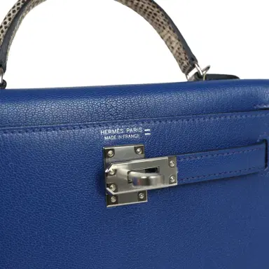 HERMÈS Hermes Kelly Sellier 20 Bleu Royal Chevre Chamkila and Ombre Varanus Salvator Lizard Touch Palladium Hardware | Thumbnail 7 HERMÈS Hermes Kelly Sellier 20 Bleu Royal Chevre Chamkila and Ombre Varanus Salvator Lizard Touch Palladium Hardware | Thumbnail 7