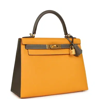 HERMÈS Pre-owned Hermes Special Order (HSS) Kelly Sellier 28 Jaune Ambre and Etoupe Epsom Brushed Gold Hardware | Thumbnail 2 HERMÈS Pre-owned Hermes Special Order (HSS) Kelly Sellier 28 Jaune Ambre and Etoupe Epsom Brushed Gold Hardware | Thumbnail 2
